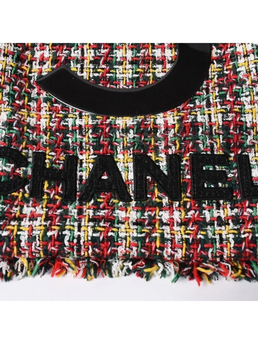 Chanel No 5 Tote Bag CC Logo Patch Tweed Leather Multicolor Silver